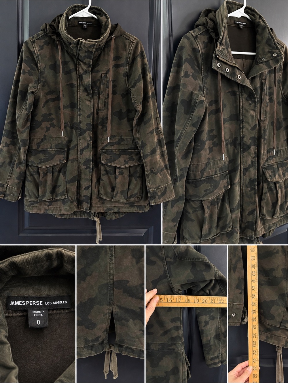 James Perse Camo Field Jacket Size 0 Hooded Military Utility Cargo Distressed